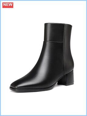 Eldof Low Block Heel Ankle Boots Square Toe Side Zip Heeled Chelsea Boots